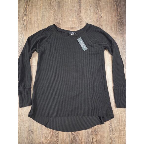 Ariella Ribbed Black High-Low Made in USA Black Long Sleeve Blouse Shirt Small - Picture 1 of 4